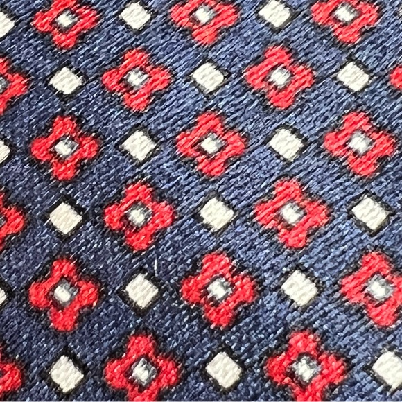 SULKA 100% Silk Red White Blue Pattern Tie - Picture 4 of 9